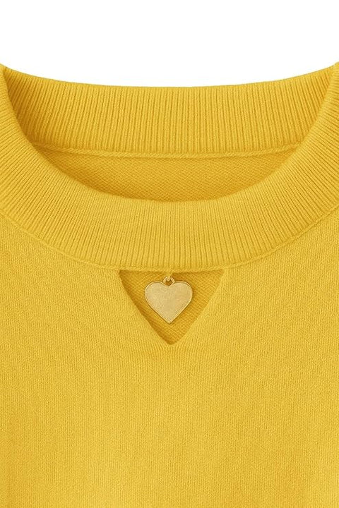 Girls Knitted Winter Warm Party Sweater Top with Heart Pendant & Balloon Sleeve
