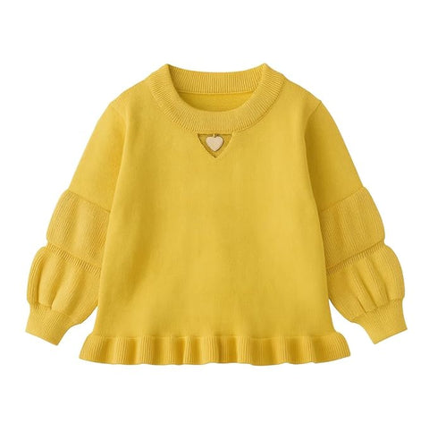 Girls Knitted Winter Warm Party Sweater Top with Heart Pendant & Balloon Sleeve
