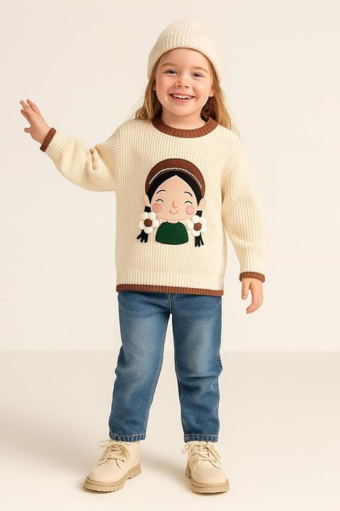 Girls Winter Woollen Knit 3D Cartoon Print Party Sweater Pullover