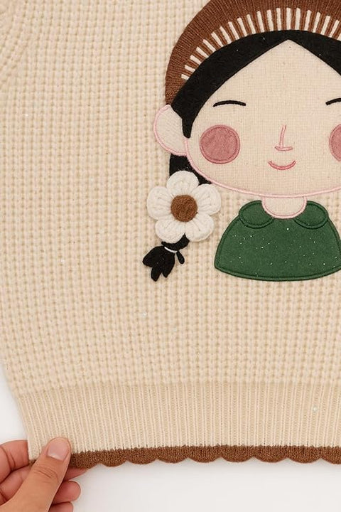 Girls Winter Woollen Knit 3D Cartoon Print Party Sweater Pullover