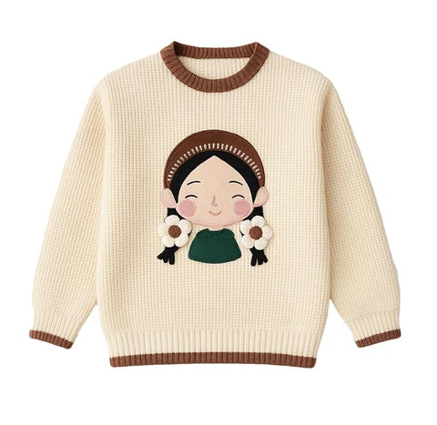 Girls Winter Woollen Knit 3D Cartoon Print Party Sweater Pullover