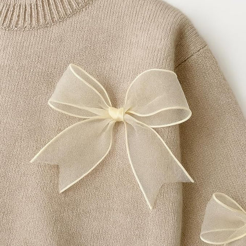 Girls Winter Woolen Knit 3D Bow Girl Party Sweater Pullover