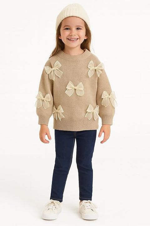 Girls Winter Woolen Knit 3D Bow Girl Party Sweater Pullover