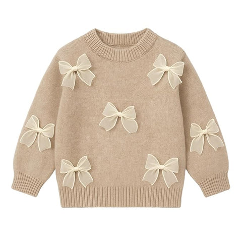 Girls Winter Woolen Knit 3D Bow Girl Party Sweater Pullover