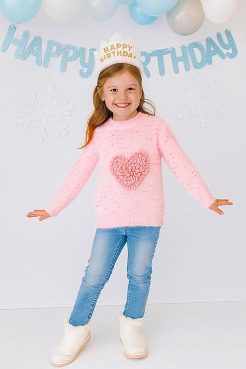 Girls Winter Woollen Knit 3D Heart Girl Party Sweater Pullover