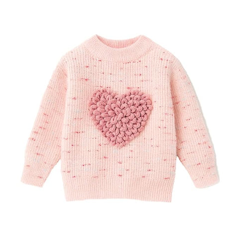 Girls Winter Woollen Knit 3D Heart Girl Party Sweater Pullover