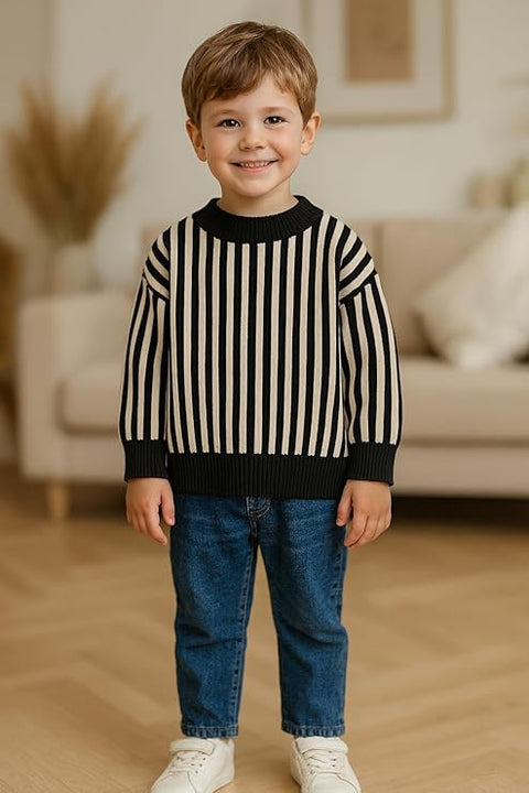 Kids Winter Warm Woollen Striped Knit Pullover Sweater