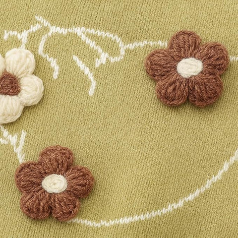 Girls Winter Woollen Warm Knit Full Sleeve Sweater Dress with 3D Flower Applique