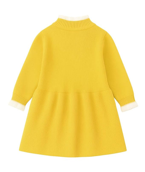 Girls Winter Woollen Warm Knit Full Sleeve Sweater Dress with 3D Flower Applique