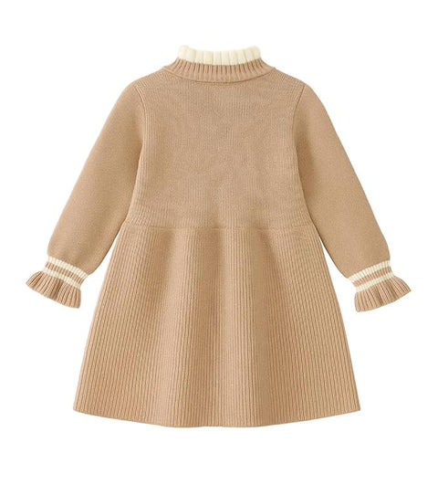 Girls Winter Woolen Sweater Dress with Ruffles & Bow