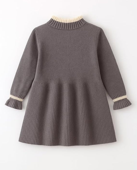 Girls Winter Woolen Sweater Dress with Ruffles & Bow