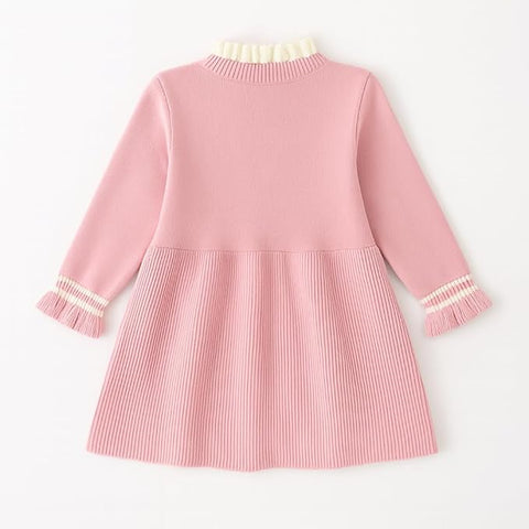 Girls Winter Woolen Sweater Dress with Ruffles & Bow