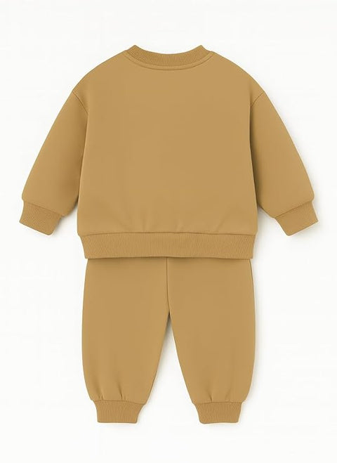 Kids Cute Cartoon Bear Fleece Sweatshirt & Jogger Set