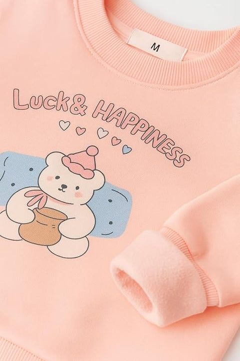 Kids Cute Cartoon Bear Fleece Sweatshirt & Jogger Set