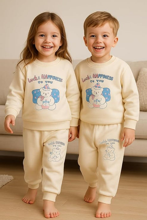 Kids Cute Cartoon Bear Fleece Sweatshirt & Jogger Set