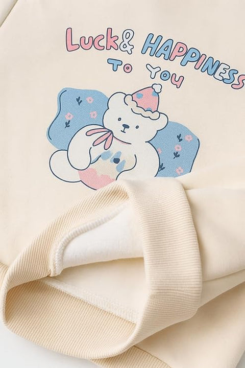 Kids Cute Cartoon Bear Fleece Sweatshirt & Jogger Set