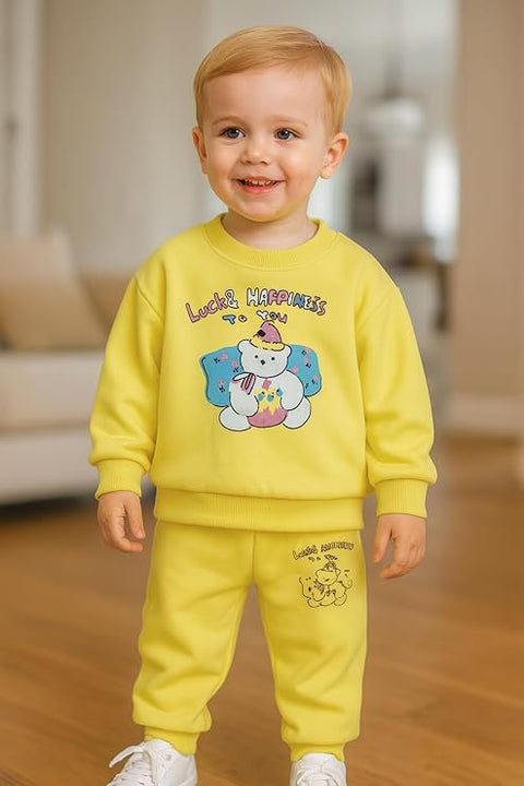 Kids Cute Cartoon Bear Fleece Sweatshirt & Jogger Set