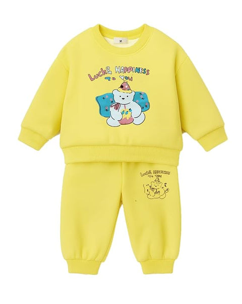 Kids Cute Cartoon Bear Fleece Sweatshirt & Jogger Set