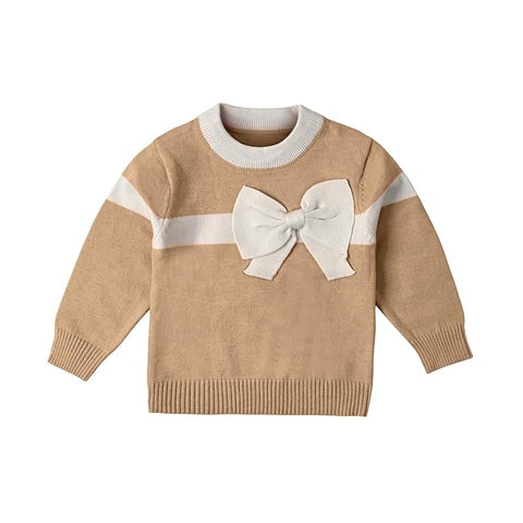 Baby Girl Knitted Sweater Top with 3D Bow & Flared Pants Warm Winter Co-ord Set