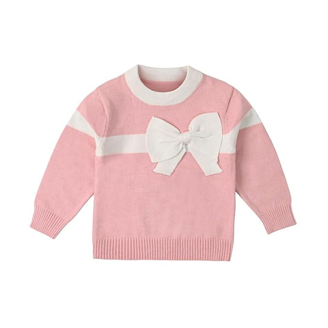 Baby Girl Knitted Sweater Top with 3D Bow & Flared Pants Warm Winter Co-ord Set