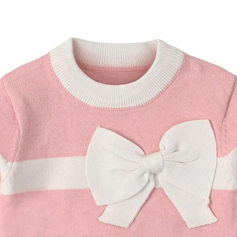 Baby Girl Knitted Sweater Top with 3D Bow & Flared Pants Warm Winter Co-ord Set