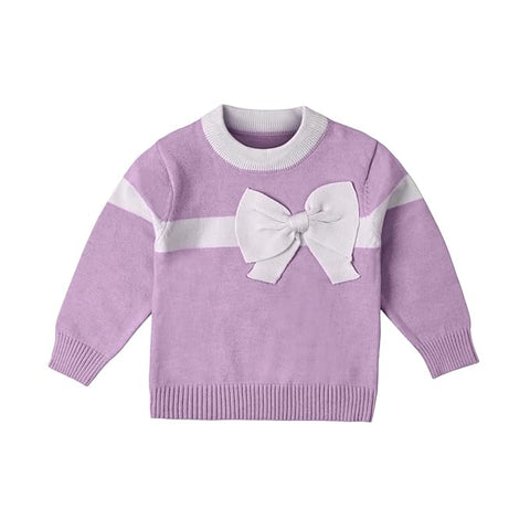 Baby Girl Knitted Sweater Top with 3D Bow & Flared Pants Warm Winter Co-ord Set
