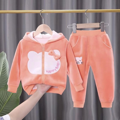Girl Winter Micro Fleece Hoodie & Jogger Set Warm Zipper Sweatshirt & Pants