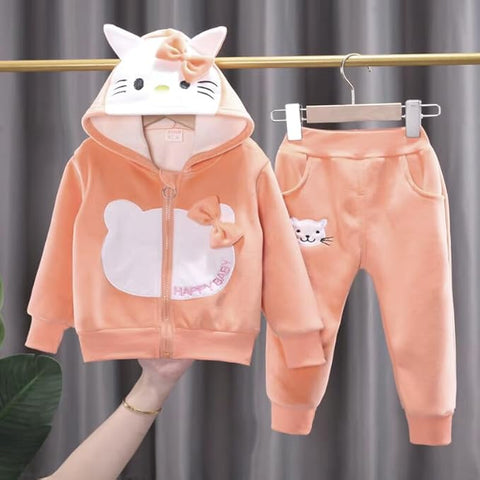 Girl Winter Micro Fleece Hoodie & Jogger Set Warm Zipper Sweatshirt & Pants