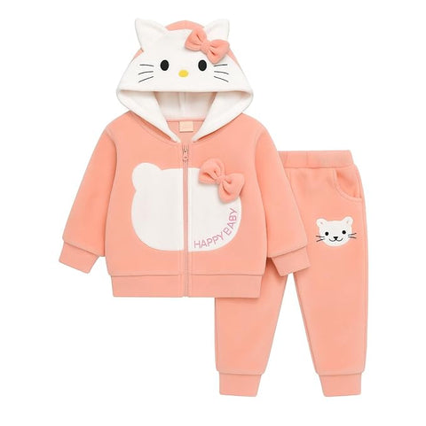 Girl Winter Micro Fleece Hoodie & Jogger Set Warm Zipper Sweatshirt & Pants