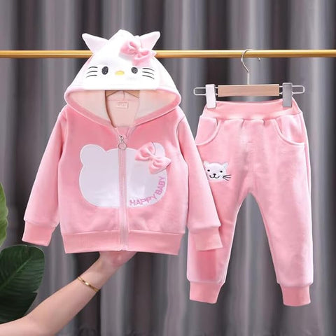 Girl Winter Micro Fleece Hoodie & Jogger Set Warm Zipper Sweatshirt & Pants