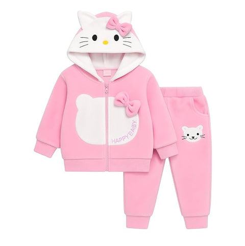 Girl Winter Micro Fleece Hoodie & Jogger Set Warm Zipper Sweatshirt & Pants