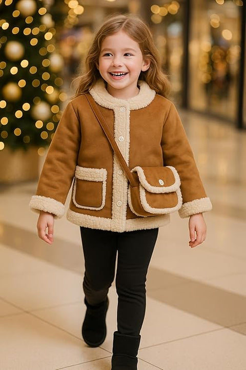 Girls Winter Suede Jacket with Sling Bag