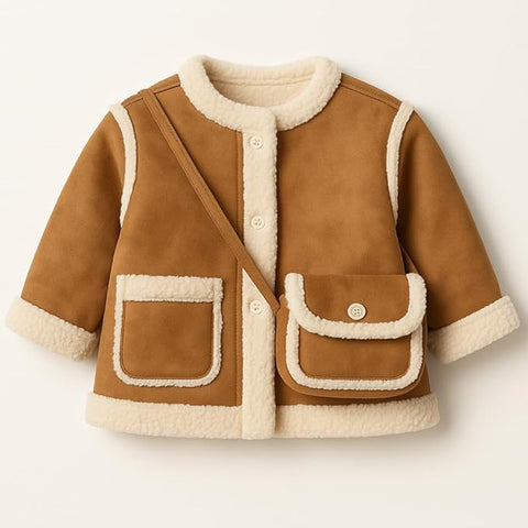 Girls Winter Suede Jacket with Sling Bag