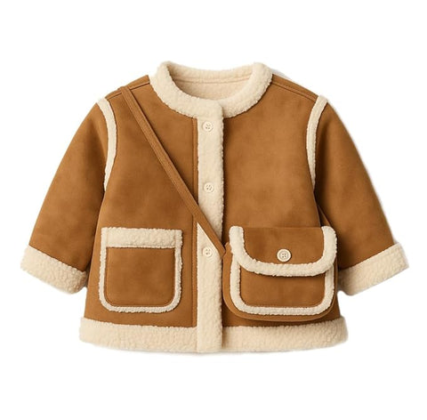 Girls Winter Suede Jacket with Sling Bag