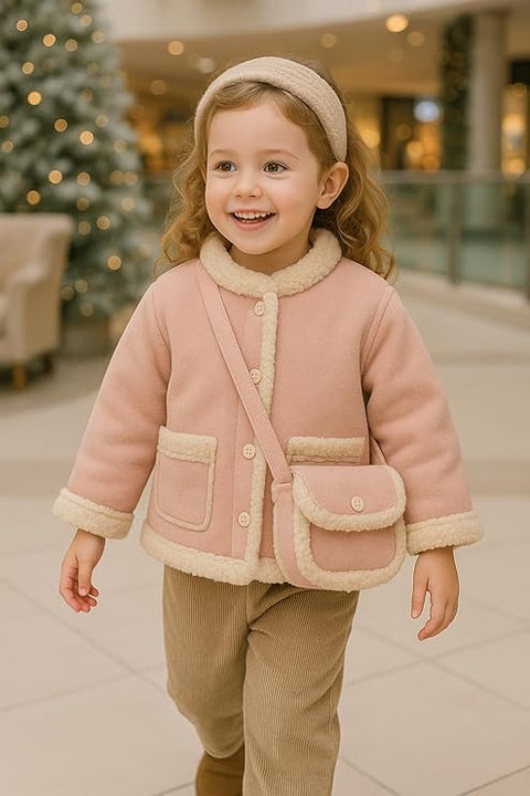 Girls Winter Suede Jacket with Sling Bag