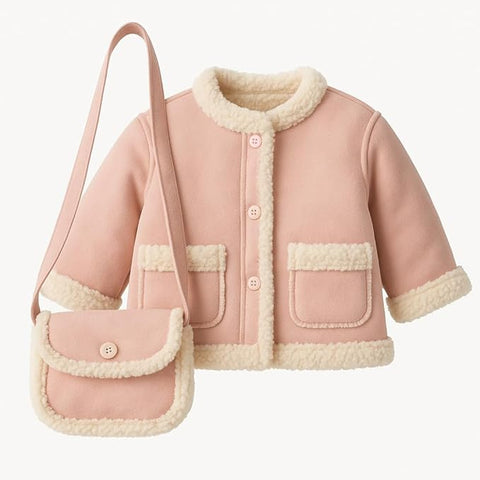 Girls Winter Suede Jacket with Sling Bag
