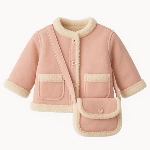 Girls Winter Suede Jacket with Sling Bag