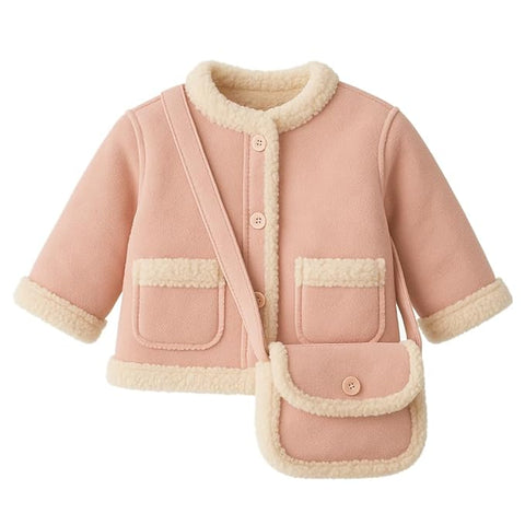 Girls Winter Suede Jacket with Sling Bag
