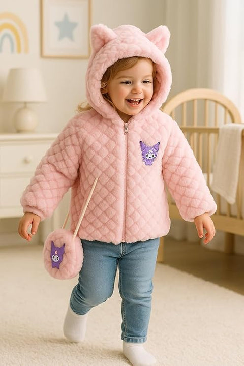 Girls Fur Winter Jacket with Hood n Matching Sling Bag