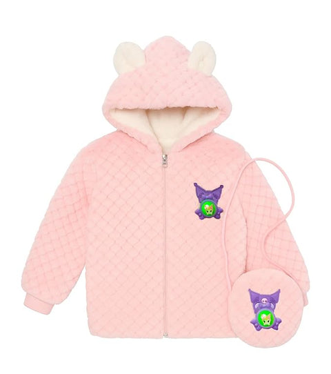 Girls Fur Winter Jacket with Hood n Matching Sling Bag