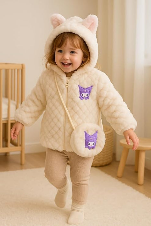Girls Fur Winter Jacket with Hood n Matching Sling Bag