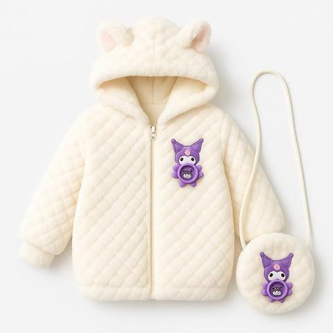 Girls Fur Winter Jacket with Hood n Matching Sling Bag