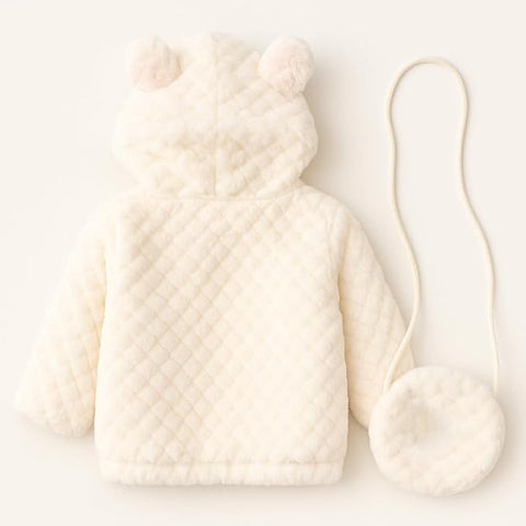 Girls Fur Winter Jacket with Hood n Matching Sling Bag