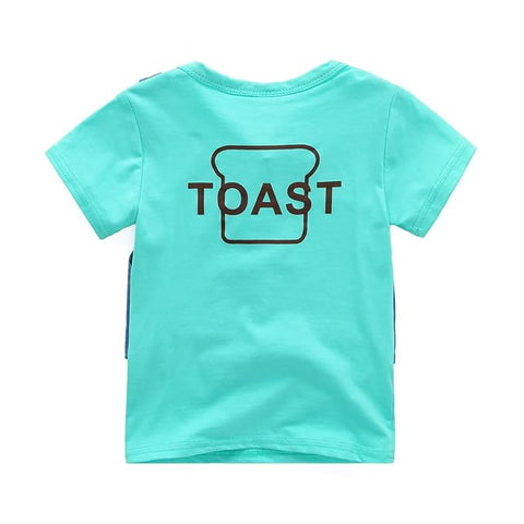 Boys Ice-blue Waistcoat & Red Bow Attached T-shirt & Short Set