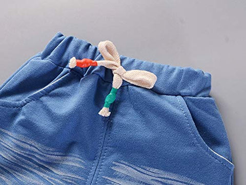 Boys Ice-blue Waistcoat & Red Bow Attached T-shirt & Short Set