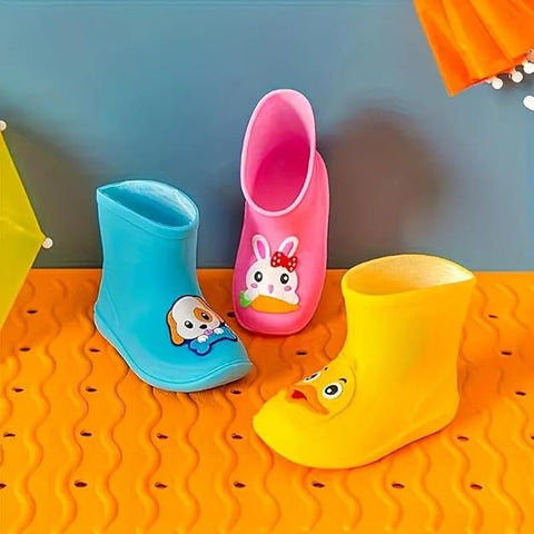 Knee High Rain Blue Boots for Kids - Easy On Boots with Dog Design and Comfortable Fit