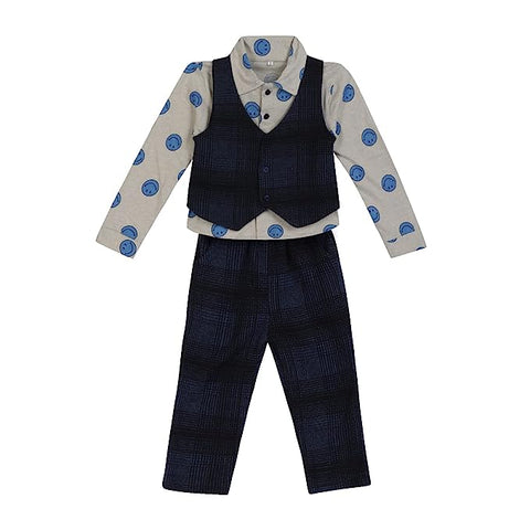 Cute Smiley Printed Shirt with Waistcoat & Pants 3 pc Clothing Set for Infant Toddler Boys
