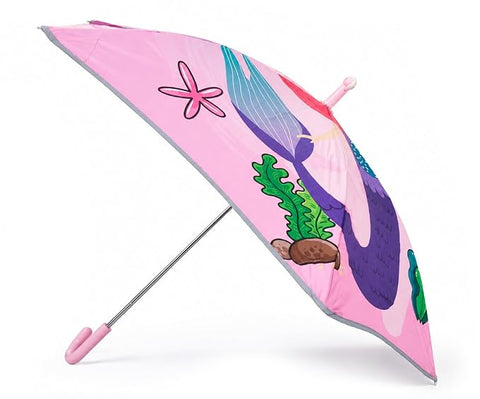 Kids Random Print Pink Umbrella with Safe Rounded Edge & Rolling Wheel
