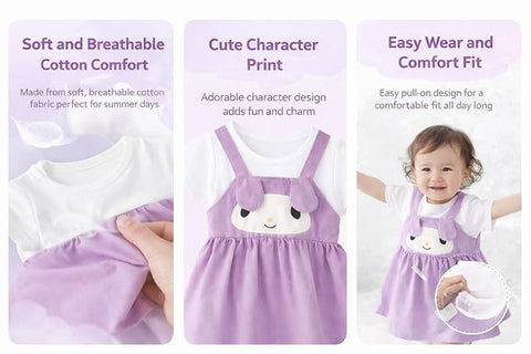 Girls Dog Face Flared One Piece Casual Dress