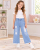 Girls Distressed Ribbed Denim Jeans